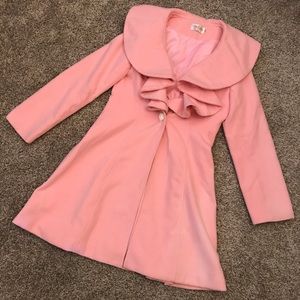 Pink Wool Japanese Traveler Coat w/Ruffle Collar